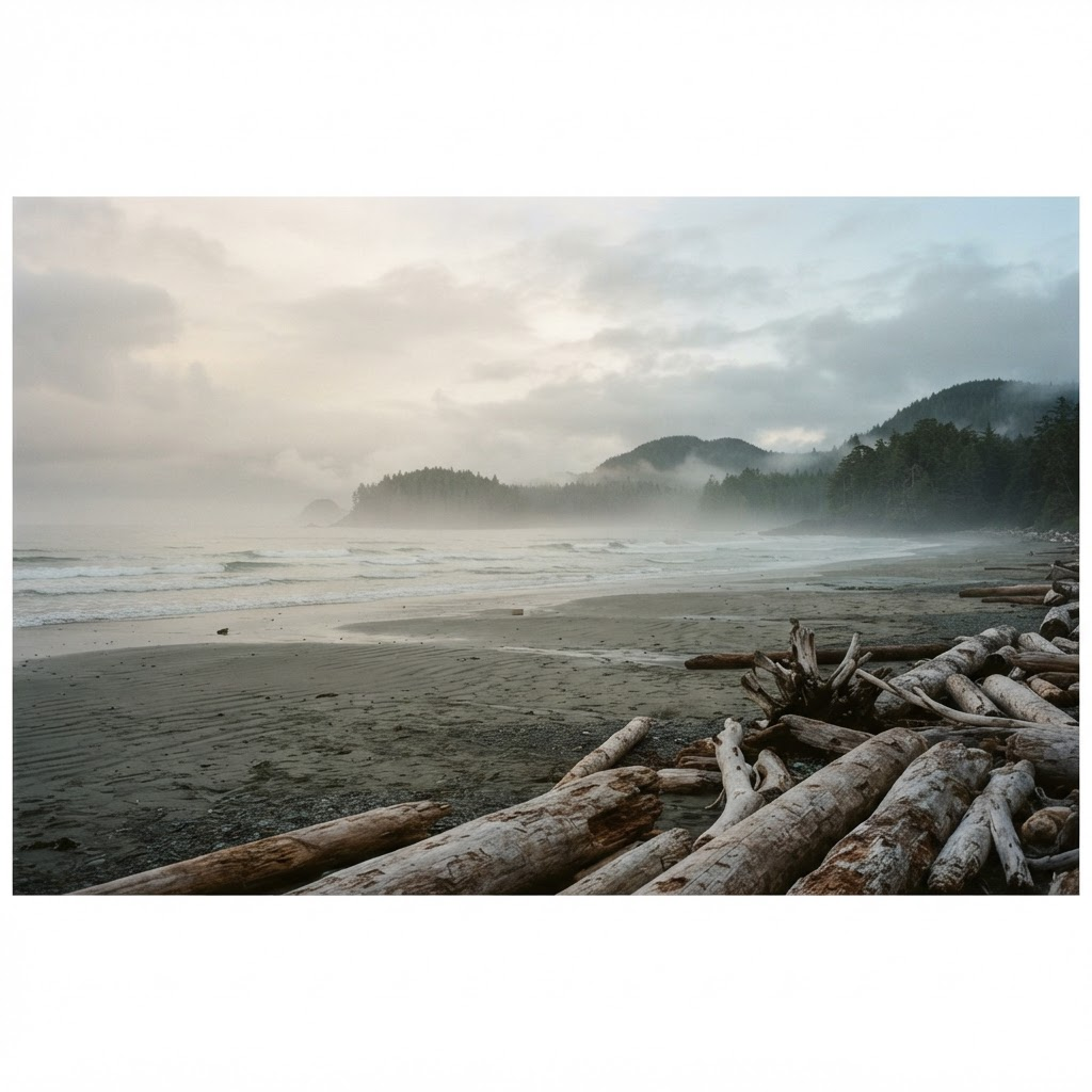 Fog over a Tofino beach at dawn